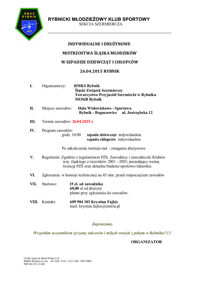 KOMUNIKAT Mistrzostwa Śląska 2015