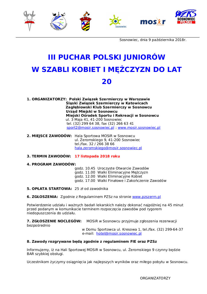IIIPPJ szabla do lat 20 Sosnowiec2018